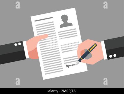 Hand signing a document. Business concept. Vector illustration Stock Vector