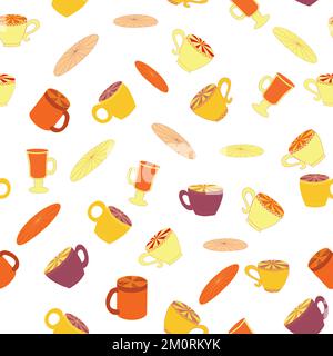 Cups and saucers bright seamless pattern. Tea, tea shop, coffee. Wallpaper, wrapping paper fabric Stock Vector