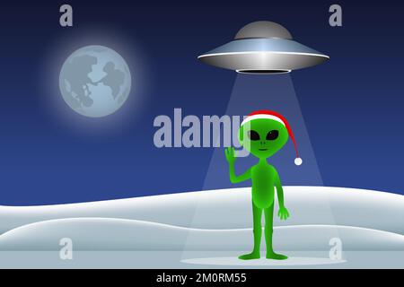 Martian in Christmas red hat. Vector illustration. Stock Vector