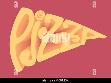 Pizza 3d lettering. Pizza logo template. Vector emblem for a cafe, restaurant or food delivery service Stock Vector