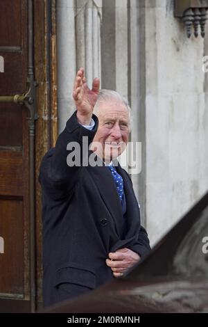 King Charles III leaving Westminster Methodist Hall after a celebration of 40 years of Business In The Community - 7th December 2022 Stock Photo