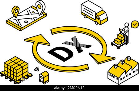 Image of logistics system and DXingSimple isometric illustration Stock Vector