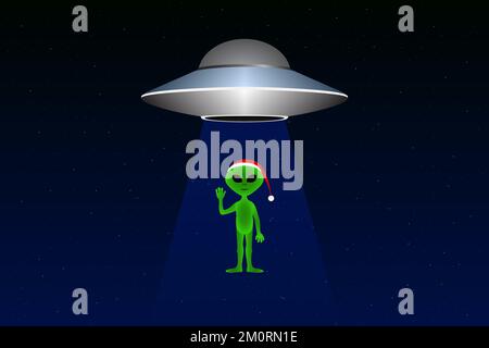 Alien in Christmas red hat. Vector illustration. Stock Vector