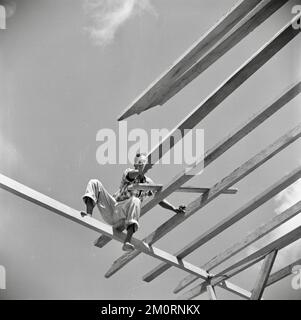 Willem van de Poll - Dutch Antilles and Suriname at the time of the royal visit of Queen Juliana and Prince Bernhard in 1955 A carpenter at work. Stock Photo