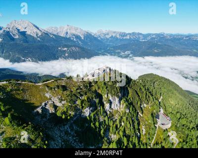 Eagles nest Kehlsteinhaus Germany drone aerial view Stock Photo