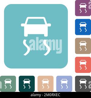 Slippery road dashboard indicator white flat icons on color rounded square backgrounds Stock Vector