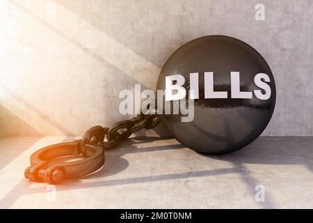 concept of release from the shackles of bills. 3d rendering Stock Photo