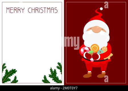 Christmas card with copy space. Santa with sweets. Vector illustration. Stock Vector