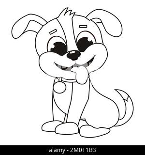 Coloring page outline sitting smiling cute dog in cartoon style. Colorful vector illustration, summer coloring book for kids. Vector illustration Stock Vector