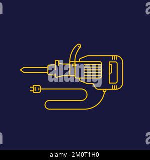 jackhammer line icon, electric power tool vector Stock Vector