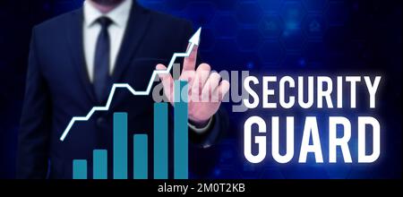 Sign displaying Security Guard. Business overview tools used to manage multiple security applications Stock Photo