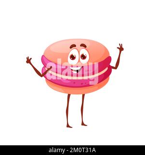 Cartoon sweet macaron dessert character. Isolated vector cheerful confectionery personage for kids cafe menu. Cute french pastry or bakery, sweet patisserie product with kawaii smiling face Stock Vector