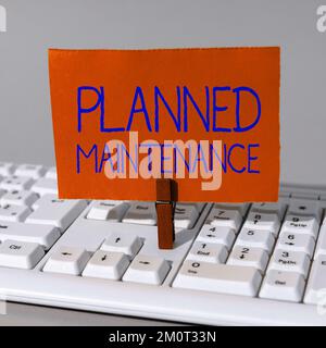 Text sign showing Planned Maintenance. Word Written on Check ups to be done Scheduled on a Regular Basis Stock Photo