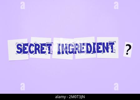 Inspiration showing sign Secret Ingredient. Business overview special technique or materials used by a company in manufacturing its products Stock Photo