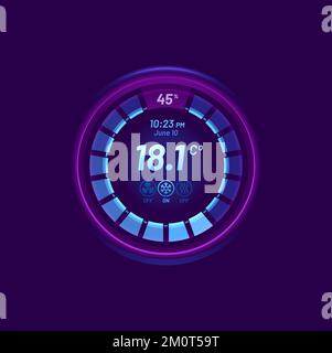 Smart thermostat temperature control dial. Temperature regulator screen, house conditioning and heating system digital interface indicator, climate control equipment app vector icon, meter or bar Stock Vector