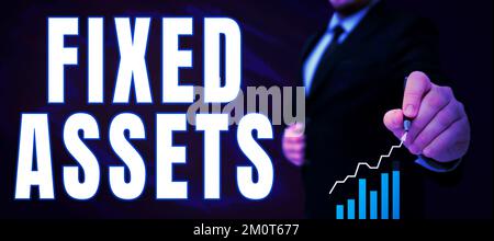 Writing displaying text Fixed Assets. Word Written on long-term tangible piece of property or equipment a firm owns Stock Photo