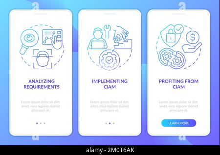 Implement CIAM strategy blue gradient onboarding mobile app screen Stock Vector