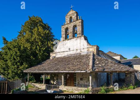 Spain, Principality of Asturias, municipality of Allande, Berducedo, stage on the Camino Primitivo, Spanish pilgrimage route to Santiago de Compostela, 14th century Santa Maria church Stock Photo