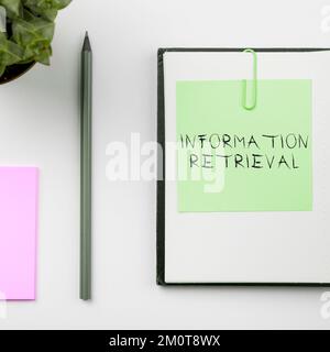 Sign displaying Information Retrieval. Business concept A place where data are stored and can be found Stock Photo