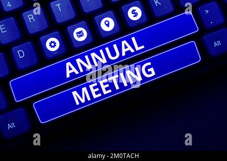 Handwriting text Annual Meeting. Conceptual photo Yearly gathering of an organization interested shareholders Stock Photo
