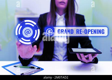 Handwriting text Grand Re Opening. Internet Concept held to mark the opening of a new business or public place Stock Photo