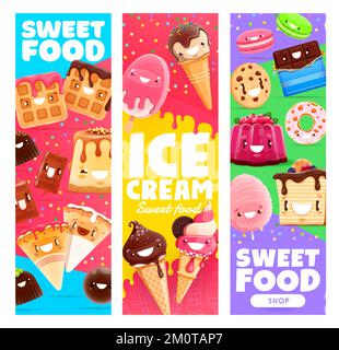 cute food jelly cream and macaroon sweet dessert pastry cartoon vector ...