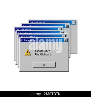 Critical error message on desktop screen. Warning window notification ...