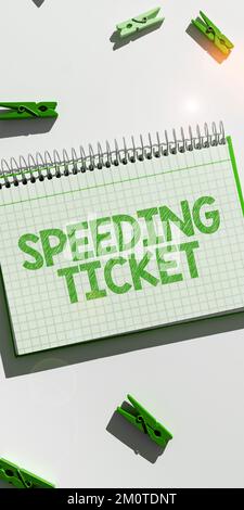 Hand writing sign Speeding Ticket. Conceptual photo psychological test for the maximum speed of performing a task Stock Photo