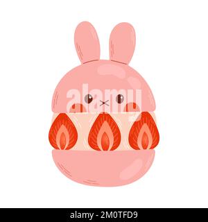 Strawberry rabbit sandwich, pink japanese dessert vector. For cafe, restaurant, coffee shop, catering. Stock Vector