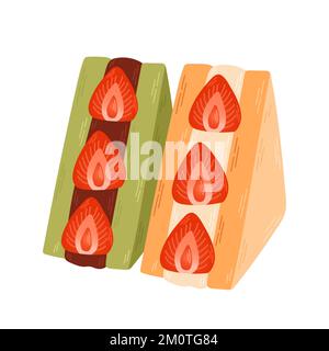 Strawberry fruit sandwich, illustration in a cartoon style. Logo for cafes, restaurants, coffee shops, catering. Stock Vector