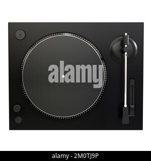 Black vinyl player dj turntable isolated on white background. 3d rendering Stock Photo