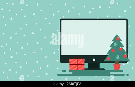 Shopping Online on smartphone or Mobile Application Concept idea Marketing and Digital marketing. Horizontal view with three, snow and gift Stock Vector