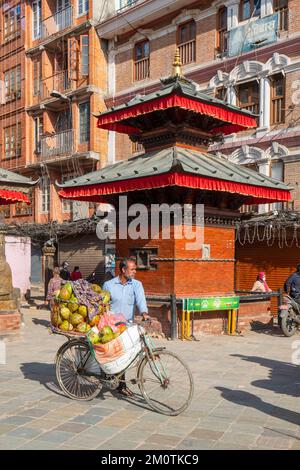 Nepal, Kathmandu, city center, transporting goods by bicycle Stock Photo