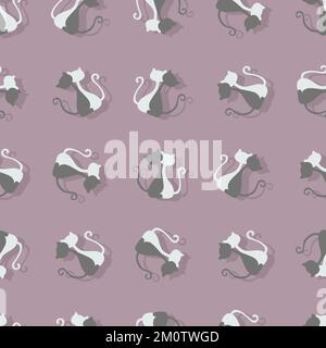 Silhouette cats couples vector seamless pattern Stock Vector