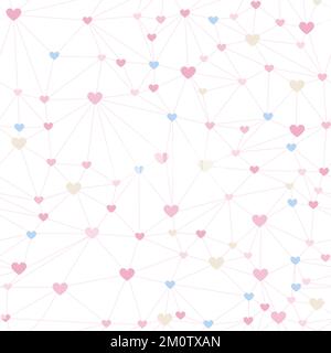 Triangle mesh seamless pattern with hearts isolated on a white Stock Vector