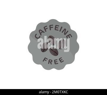 Caffeine free icon sign label or sticker, mark sign logo design. Healthy natural organic product. Caffeinel free badge, coffee beans. Stock Vector