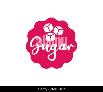 Sugar cubes, label or sticker, mark, sign logo design. Refined sugar. Sugar cubes sweet food stamp. Food and diet concept vector design. Stock Vector