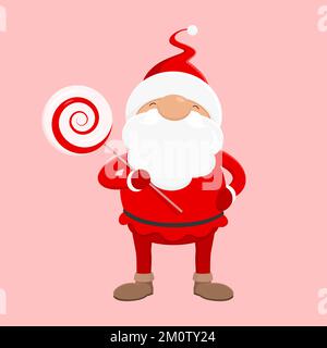 Santa with swirl lollipop. Cartoon style. Vector illustration. Stock Vector