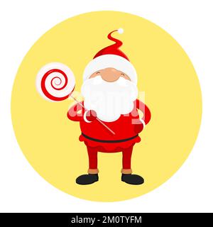 Santa Claus holding swirl lollipop. Vector illustration. Stock Vector