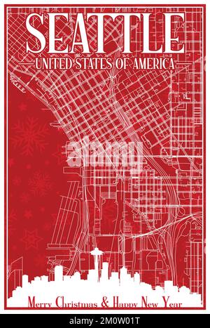 Christmas postcard of the downtown SEATTLE, UNITED STATES OF AMERICA Stock Vector
