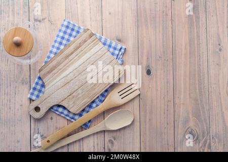 wooden chopping board on table top down  Stock Photo