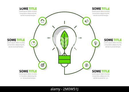 Infographic template with icons and 6 options or steps. Green energy. Can be used for workflow layout, diagram, banner, webdesign. Vector illustration Stock Vector