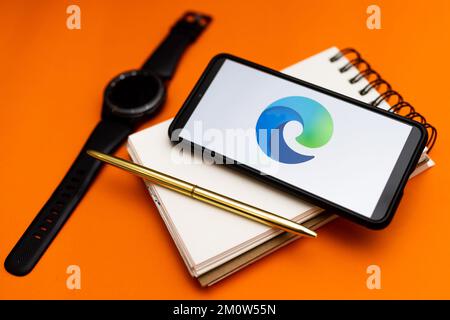 Poland. 07th Dec, 2022. In this photo illustration a Microsoft Edge logo seen displayed on a smartphone. (Photo by Mateusz Slodkowski/SOPA Images/Sipa USA) Credit: Sipa USA/Alamy Live News Stock Photo