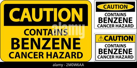 Caution Contains Benzene Sign On White Background Stock Vector