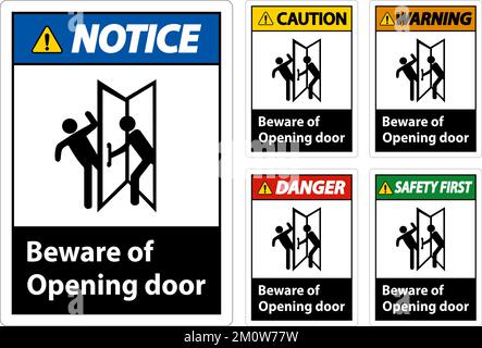 Beware Opening Door Sign On White Background Stock Vector