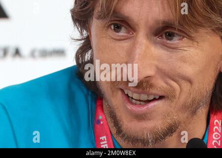 Football player Luka Modric  speaks to the media during Croatia press conference at Qatar national Convention Centre in Doha, Qatar on December 08, 2022. Photo: Goran Stanzl/PIXSELL Stock Photo