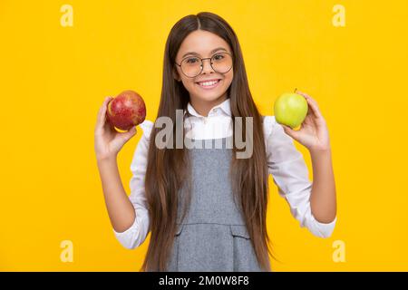 Spring everywhere. spring season fruits. full of vitamins. organic food only. natural and healthy. happy childhood. kid eat apple. child with fruit Stock Photo