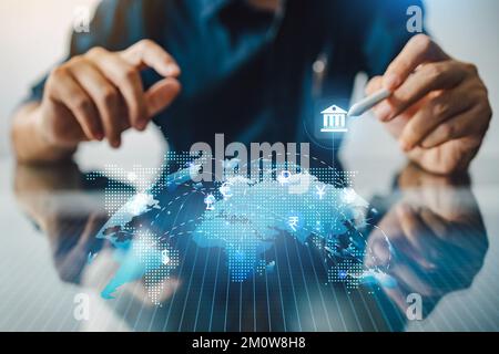 Money exchange abroad with business data ai technology. Concept for digital money transfer by internet banking and world economic financial investment Stock Photo