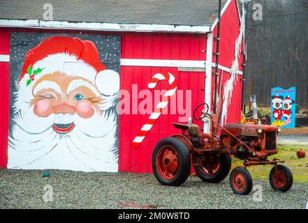 Decorations at a farmstand selling Christmas decorations Stock Photo