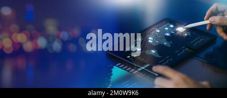 Businessman showing result of growth company profit planning, opportunity, challenge and business strategy graphs and target of success. Stock Photo